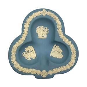Vintage Wedgwood Blue Jasperware Clover-Shaped Trinket Dish